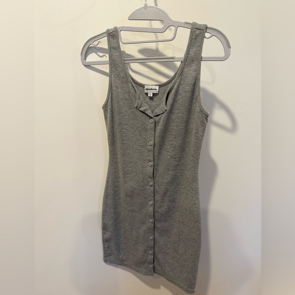 Superdown Kimmie Tank Mini Dress Gray Button-Down